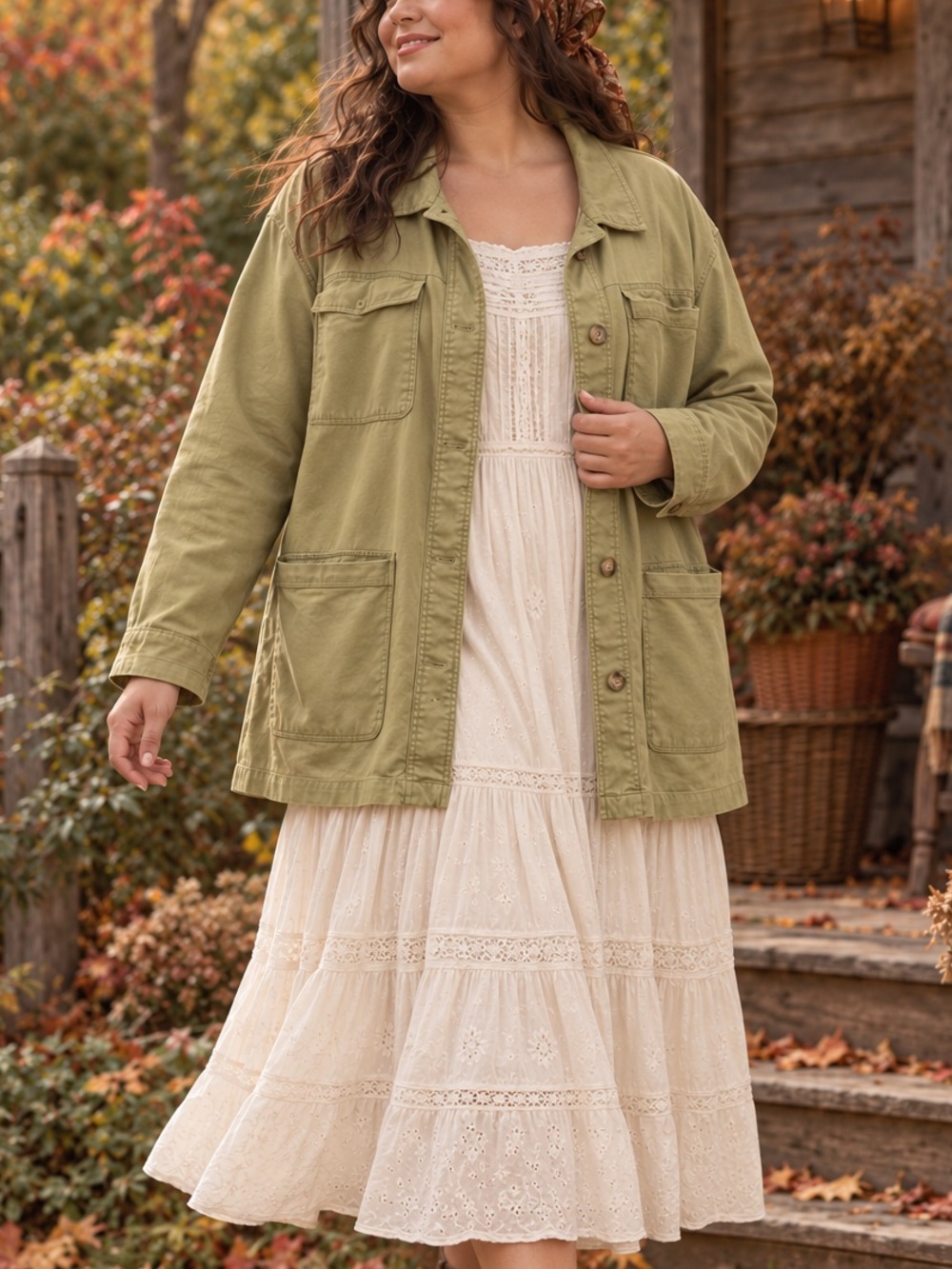 Lane Bryant Mossy Green Chore Utility Jacket Size 22 2X (P2P: 26”-28” L: 31”)